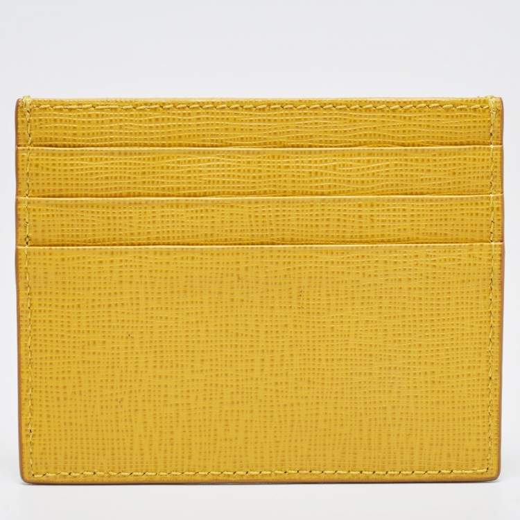 Pre Owned Fendi Yellow Leather Card Holder