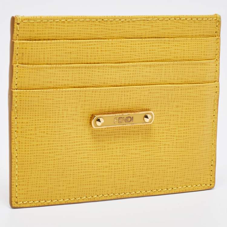 Pre Owned Fendi Yellow Leather Card Holder
