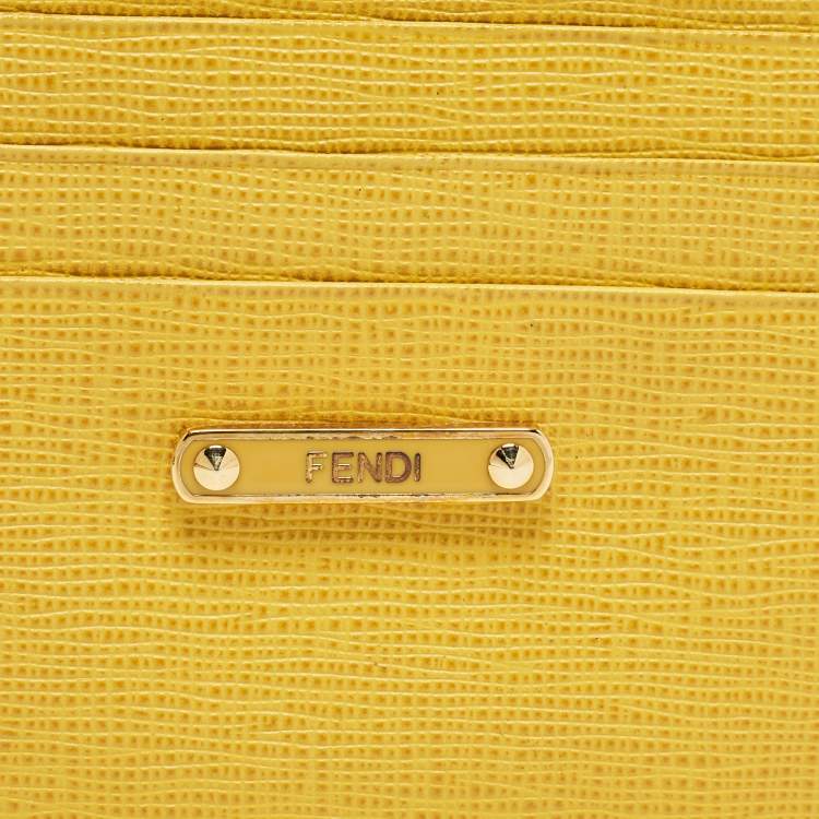 Pre Owned Fendi Yellow Leather Card Holder