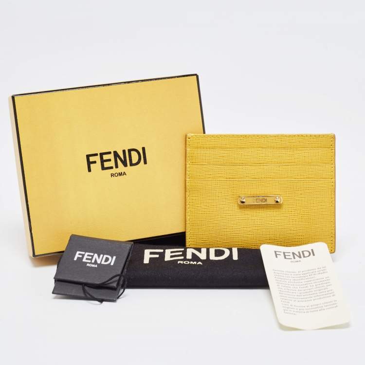 Pre Owned Fendi Yellow Leather Card Holder