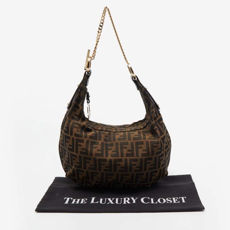 Pre Owned Fendi Tobacco Zucca Canvas and Leather Chef Chain Link Hobo