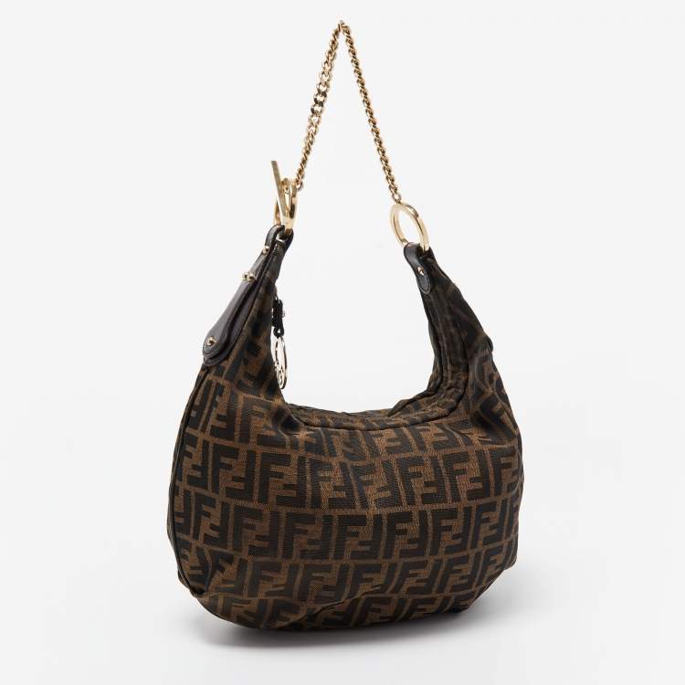 Pre Owned Fendi Tobacco Zucca Canvas and Leather Chef Chain Link Hobo