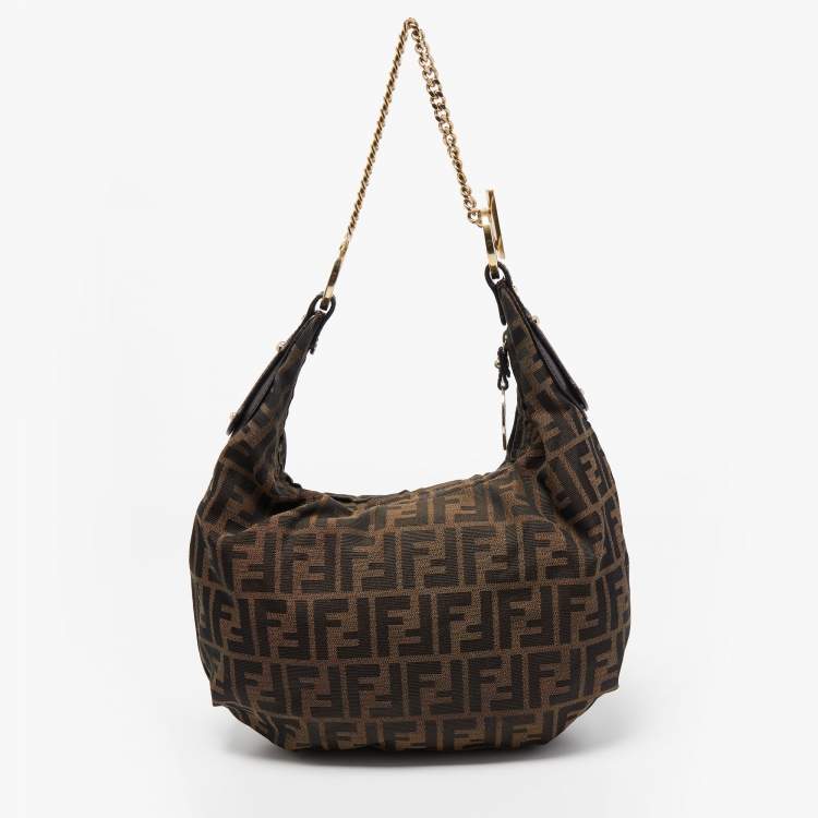 Pre Owned Fendi Tobacco Zucca Canvas and Leather Chef Chain Link Hobo