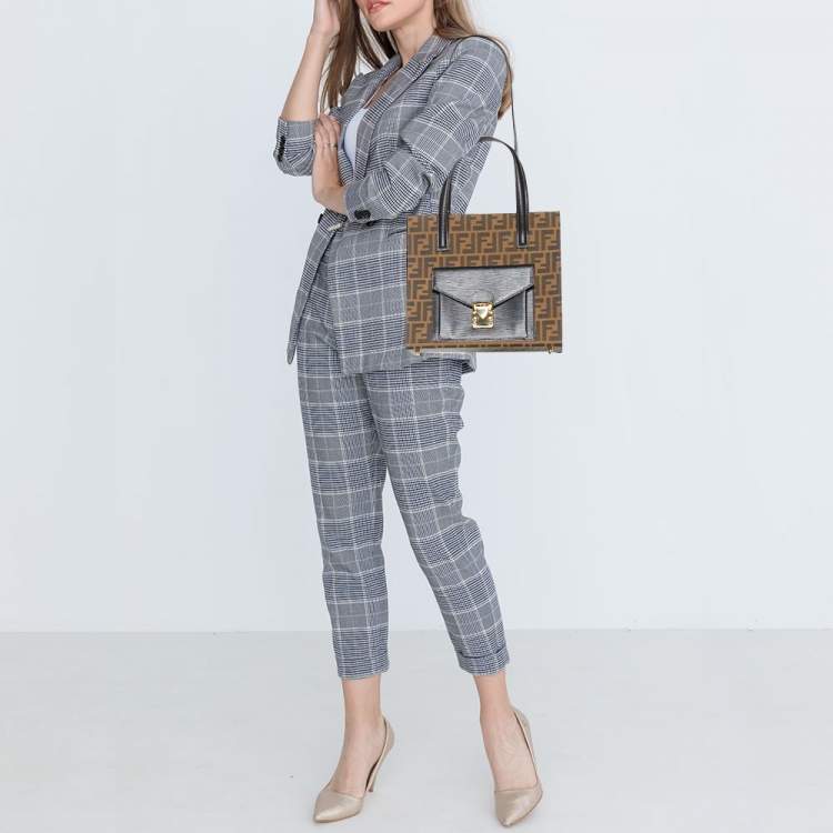 Pre Owned Fendi Tobacco Zucca Canvas and Leather Front Pocket Tote