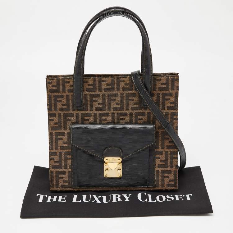Pre Owned Fendi Tobacco Zucca Canvas and Leather Front Pocket Tote