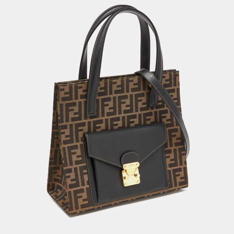 Pre Owned Fendi Tobacco Zucca Canvas and Leather Front Pocket Tote