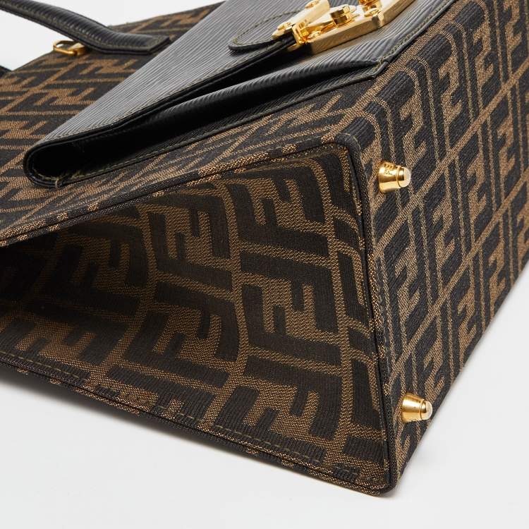 Pre Owned Fendi Tobacco Zucca Canvas and Leather Front Pocket Tote
