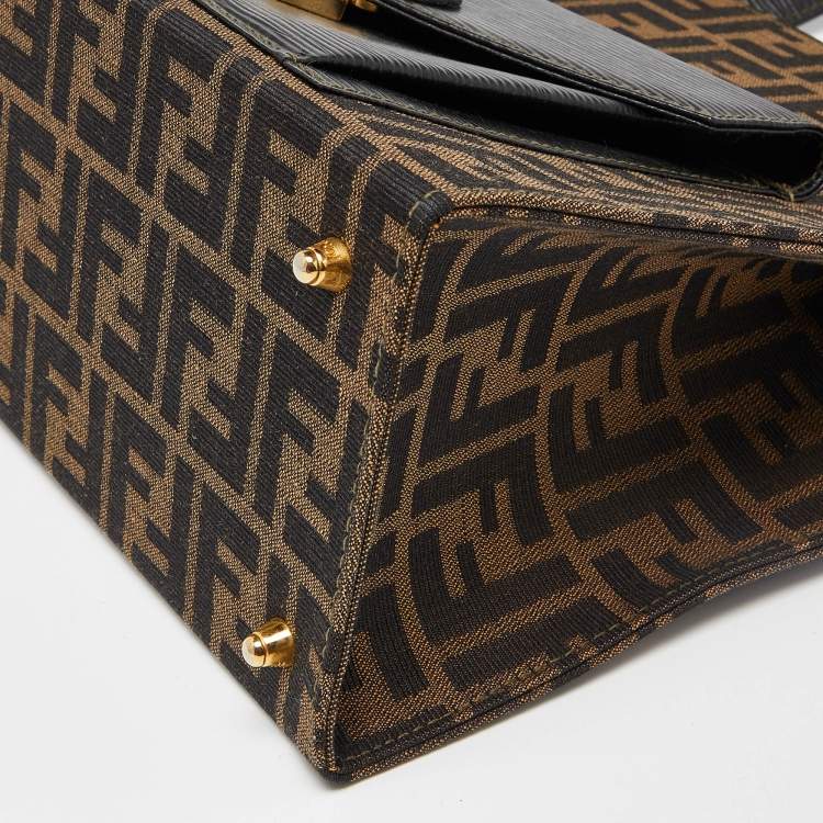 Pre Owned Fendi Tobacco Zucca Canvas and Leather Front Pocket Tote
