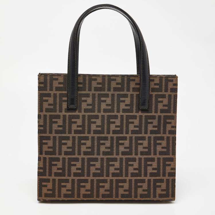 Pre Owned Fendi Tobacco Zucca Canvas and Leather Front Pocket Tote