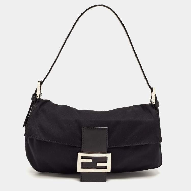 Fendi Black Fabric and Leather Flap Baguette Bag Fendi | The Luxury Closet