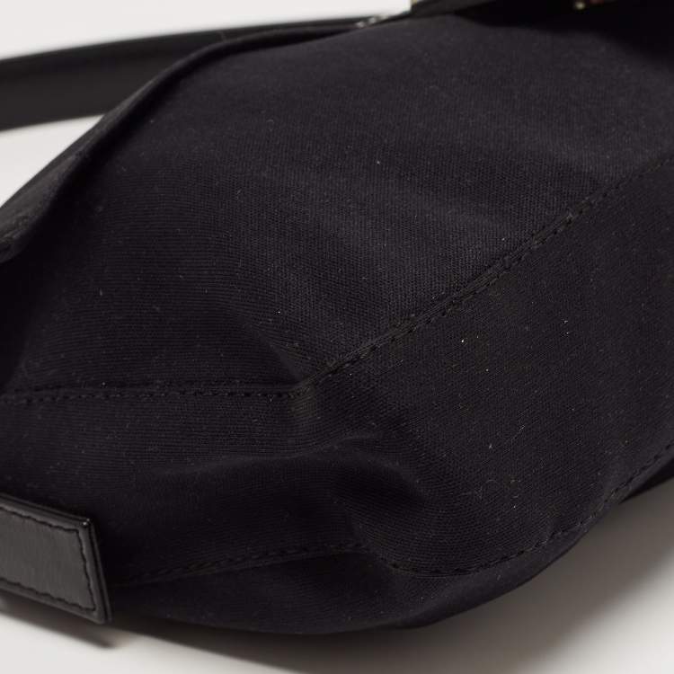 Pre Owned Fendi Black Fabric and Leather Flap Baguette Bag