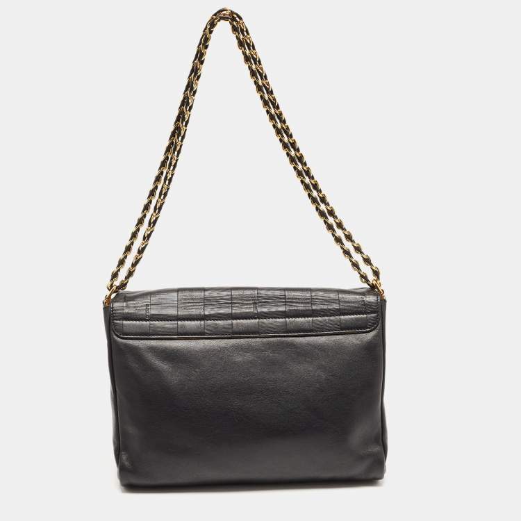 Pre Owned Fendi Black Pequin Stripe Embossed Leather Large Claudia Shoulder Bag