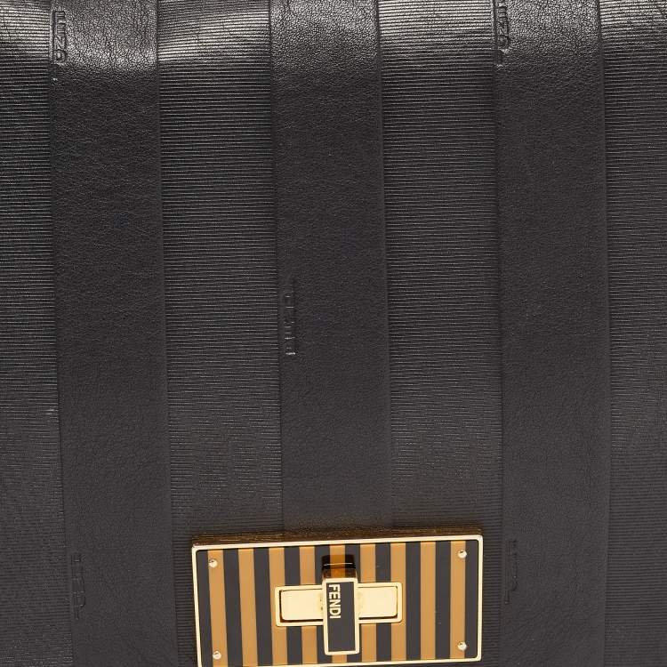 Pre Owned Fendi Black Pequin Stripe Embossed Leather Large Claudia Shoulder Bag