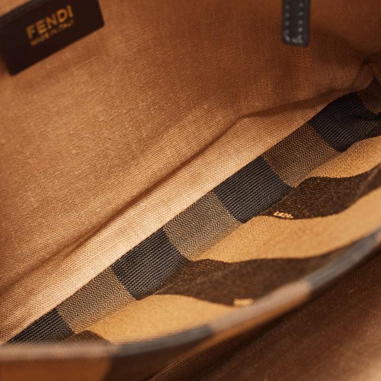 Pre Owned Fendi Black Pequin Stripe Embossed Leather Large Claudia Shoulder Bag
