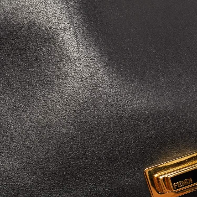 Pre Owned Fendi Black Pequin Stripe Embossed Leather Large Claudia Shoulder Bag