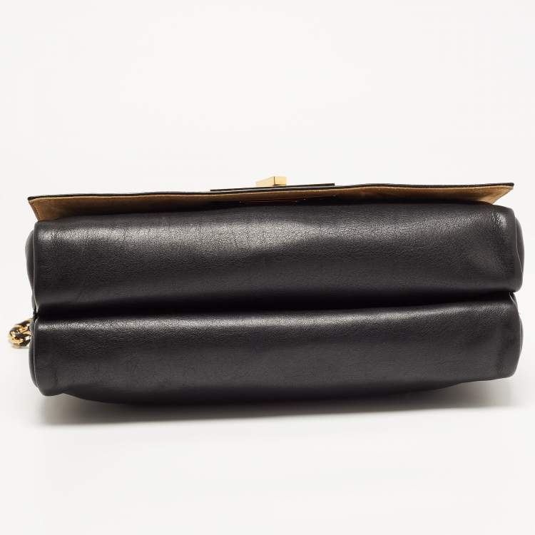 Pre Owned Fendi Black Pequin Stripe Embossed Leather Large Claudia Shoulder Bag