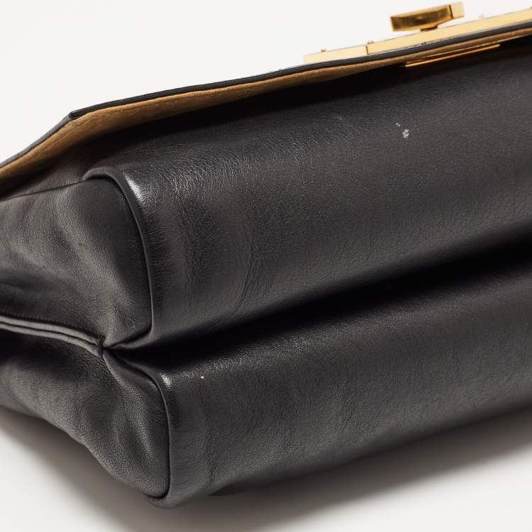 Pre Owned Fendi Black Pequin Stripe Embossed Leather Large Claudia Shoulder Bag
