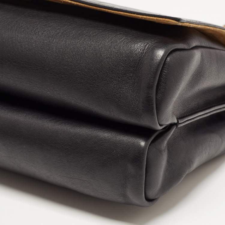 Pre Owned Fendi Black Pequin Stripe Embossed Leather Large Claudia Shoulder Bag