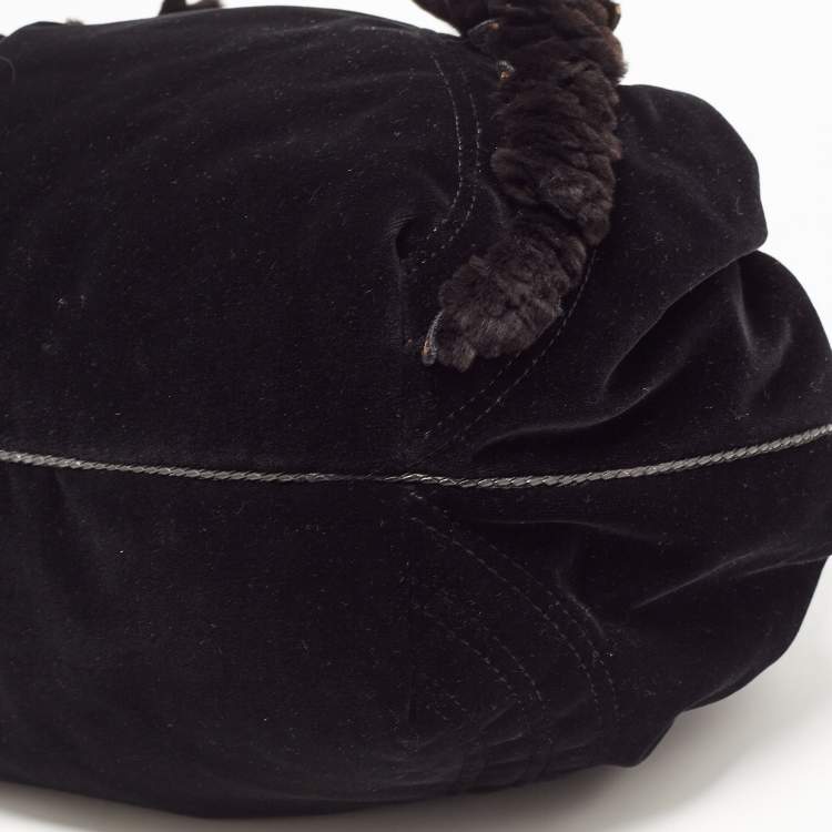 Pre Owned Fendi Black Velvet and Leather Wisteria Spy Hobo