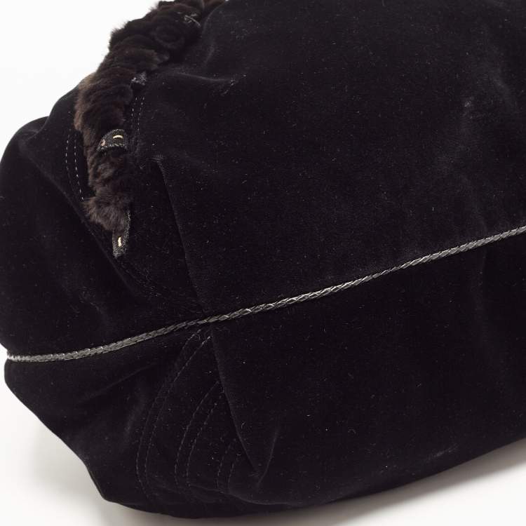 Pre Owned Fendi Black Velvet and Leather Wisteria Spy Hobo