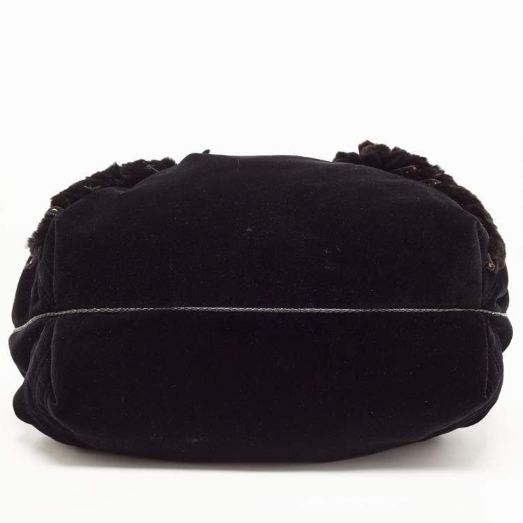 Pre Owned Fendi Black Velvet and Leather Wisteria Spy Hobo
