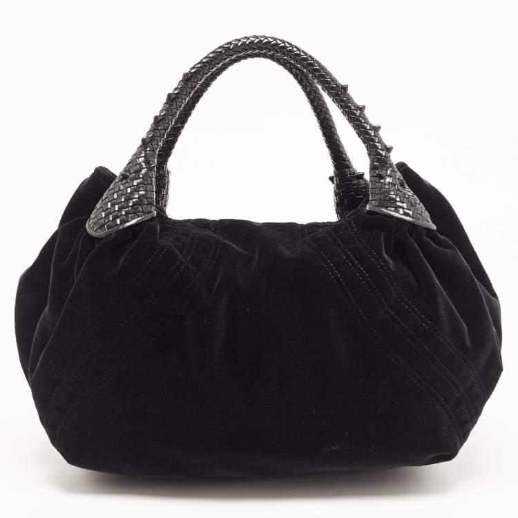 Pre Owned Fendi Black Velvet and Leather Wisteria Spy Hobo