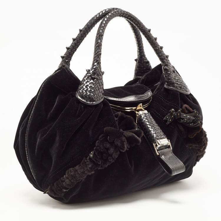 Pre Owned Fendi Black Velvet and Leather Wisteria Spy Hobo