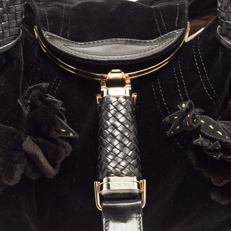 Pre Owned Fendi Black Velvet and Leather Wisteria Spy Hobo