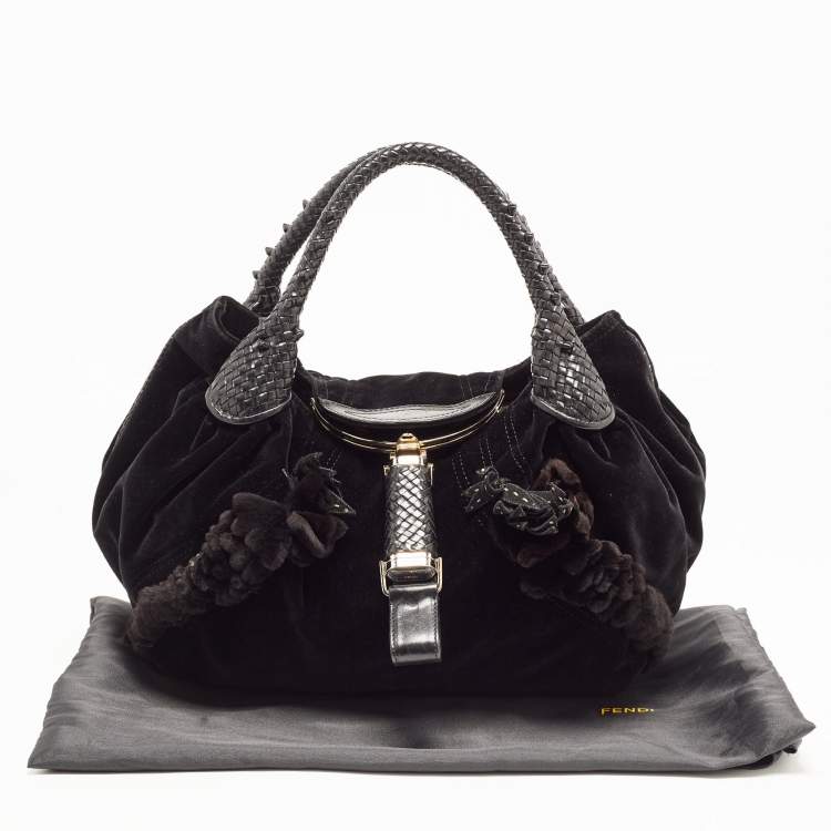 Pre Owned Fendi Black Velvet and Leather Wisteria Spy Hobo