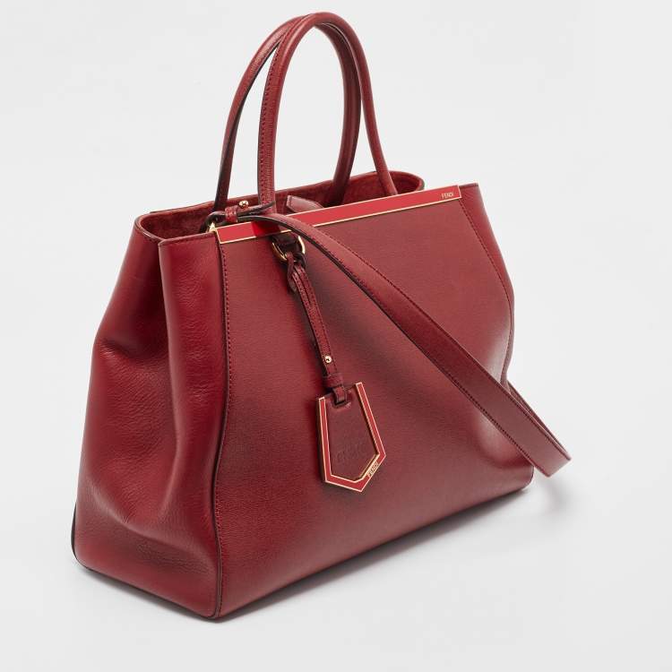 Pre Owned Fendi Red Leather Medium 2Jours Tote