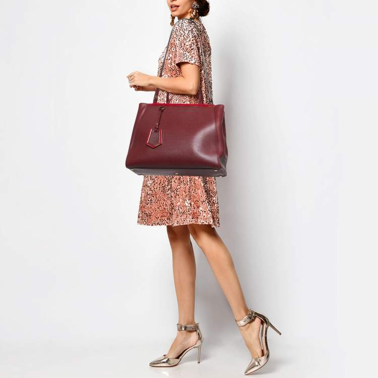 Pre Owned Fendi Red Leather Medium 2Jours Tote