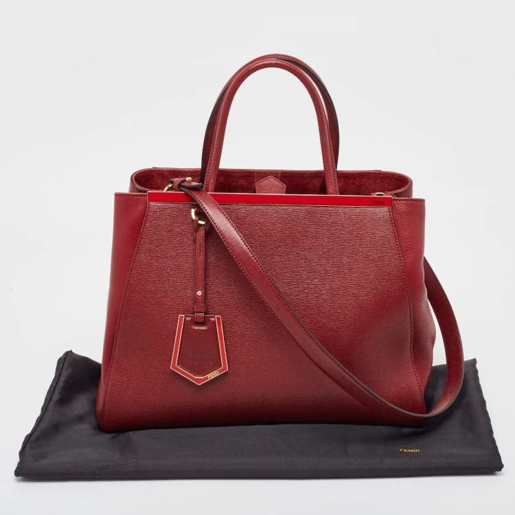 Pre Owned Fendi Red Leather Medium 2Jours Tote