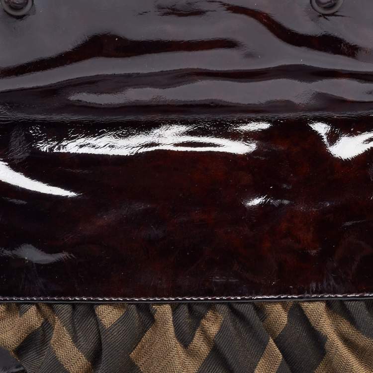 Pre Owned Fendi Tobacco Zucca Canvas and Patent Leather To You Convertible Clutch Bag