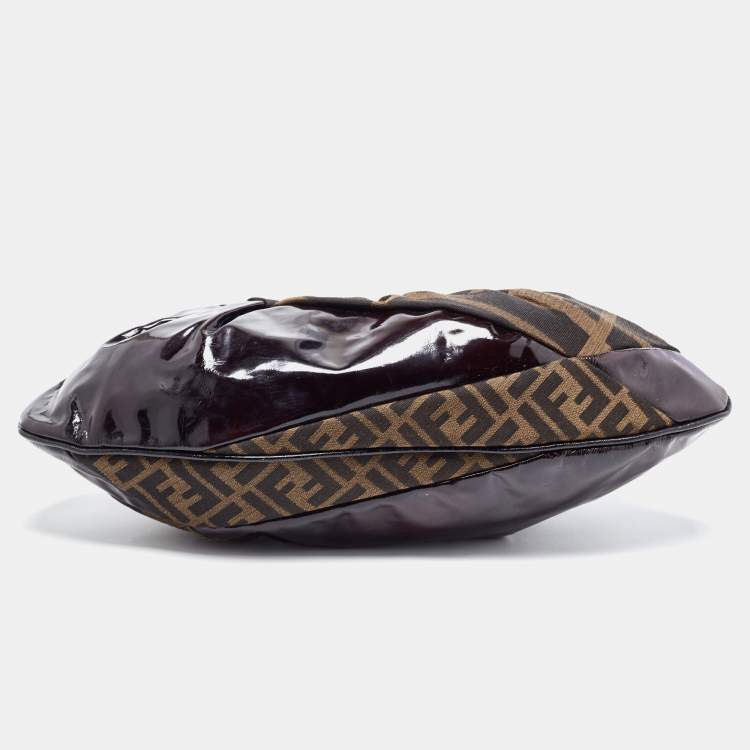 Pre Owned Fendi Tobacco Zucca Canvas and Patent Leather To You Convertible Clutch Bag