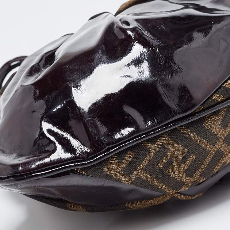 Pre Owned Fendi Tobacco Zucca Canvas and Patent Leather To You Convertible Clutch Bag