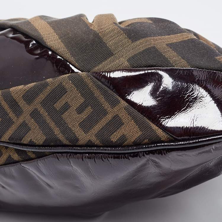 Pre Owned Fendi Tobacco Zucca Canvas and Patent Leather To You Convertible Clutch Bag