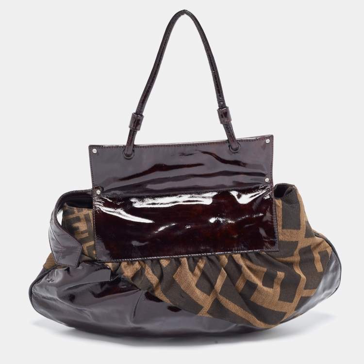 Pre Owned Fendi Tobacco Zucca Canvas and Patent Leather To You Convertible Clutch Bag