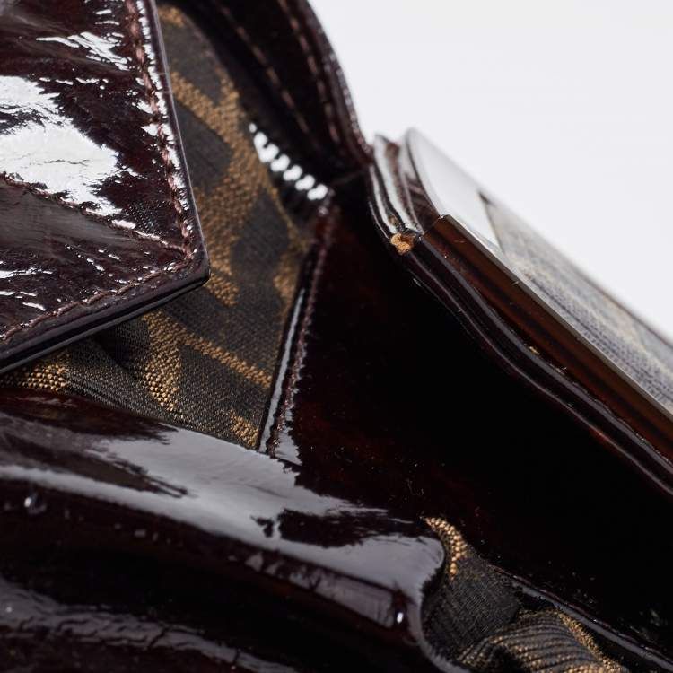 Pre Owned Fendi Tobacco Zucca Canvas and Patent Leather To You Convertible Clutch Bag