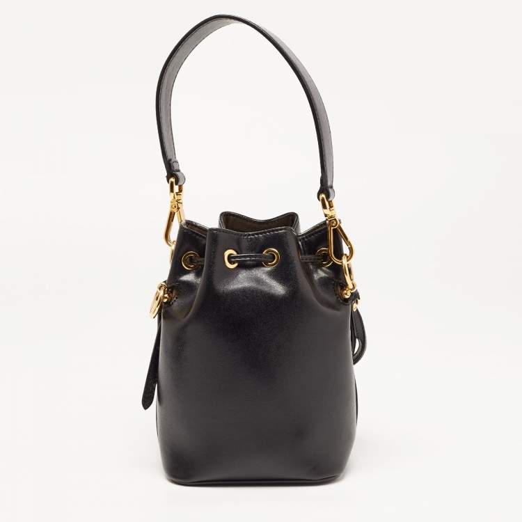 Pre Owned Fendi Black Leather Mini Mon Tresor Bucket Bag