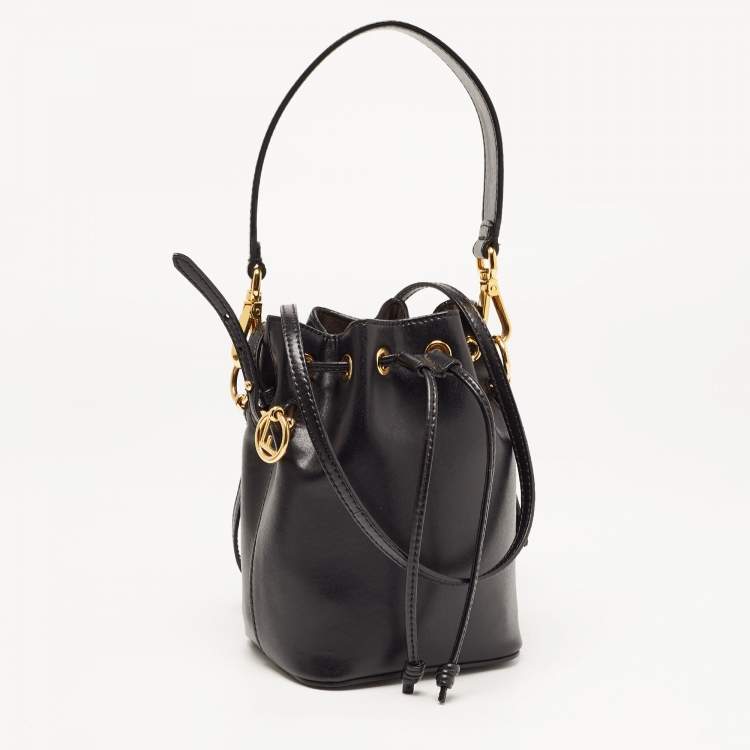 Pre Owned Fendi Black Leather Mini Mon Tresor Bucket Bag