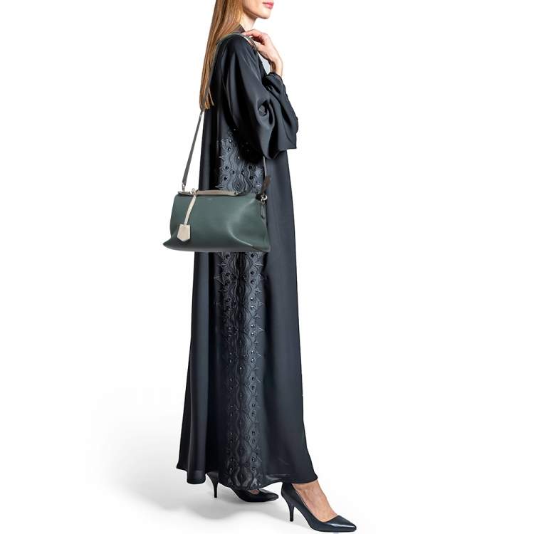 Pre Owned Fendi Green Malachite/Beige Leather Medium By The Way Shoulder Bag