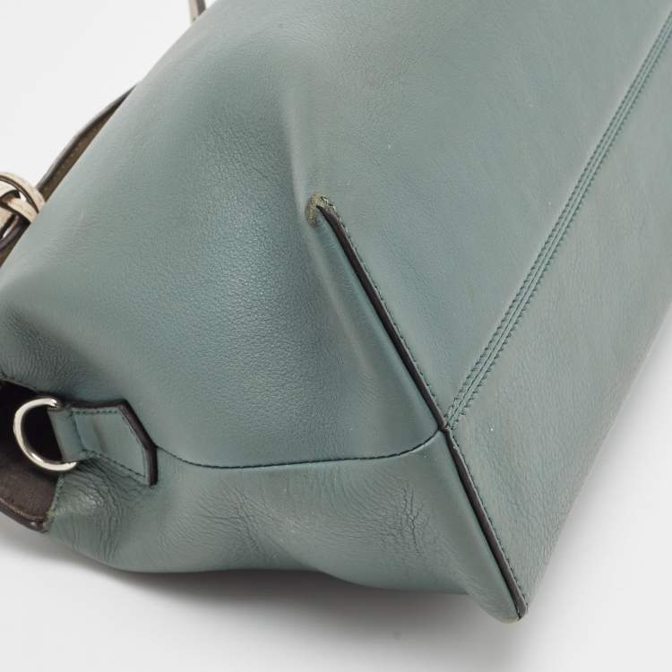 Pre Owned Fendi Green Malachite/Beige Leather Medium By The Way Shoulder Bag