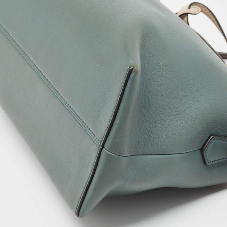 Pre Owned Fendi Green Malachite/Beige Leather Medium By The Way Shoulder Bag