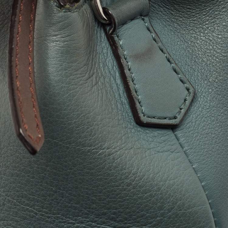 Pre Owned Fendi Green Malachite/Beige Leather Medium By The Way Shoulder Bag