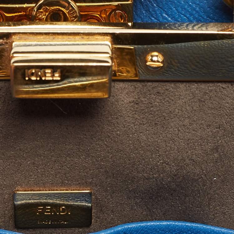 Pre Owned Fendi Powdered Blue Leather Micro Peekaboo Bag