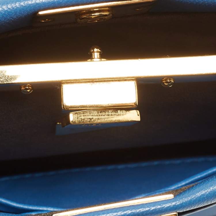 Pre Owned Fendi Powdered Blue Leather Micro Peekaboo Bag