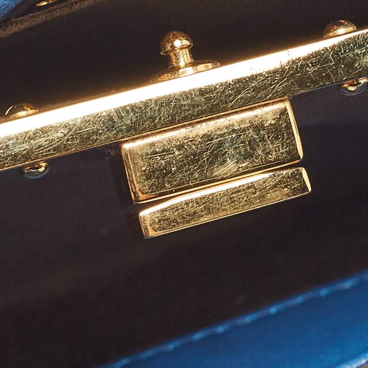 Pre Owned Fendi Powdered Blue Leather Micro Peekaboo Bag
