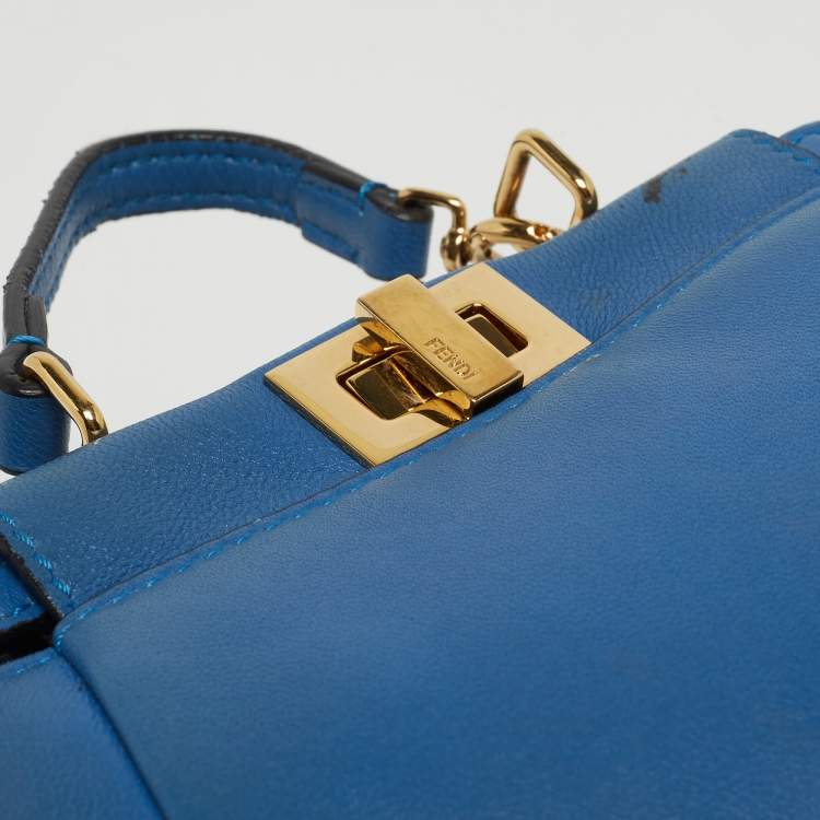 Pre Owned Fendi Powdered Blue Leather Micro Peekaboo Bag