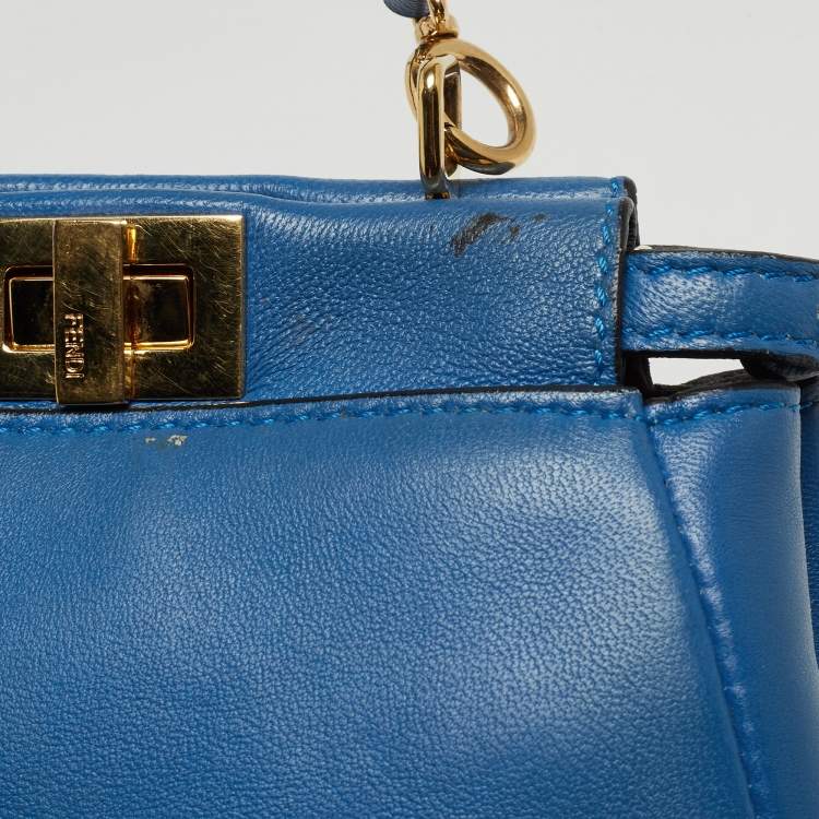 Pre Owned Fendi Powdered Blue Leather Micro Peekaboo Bag