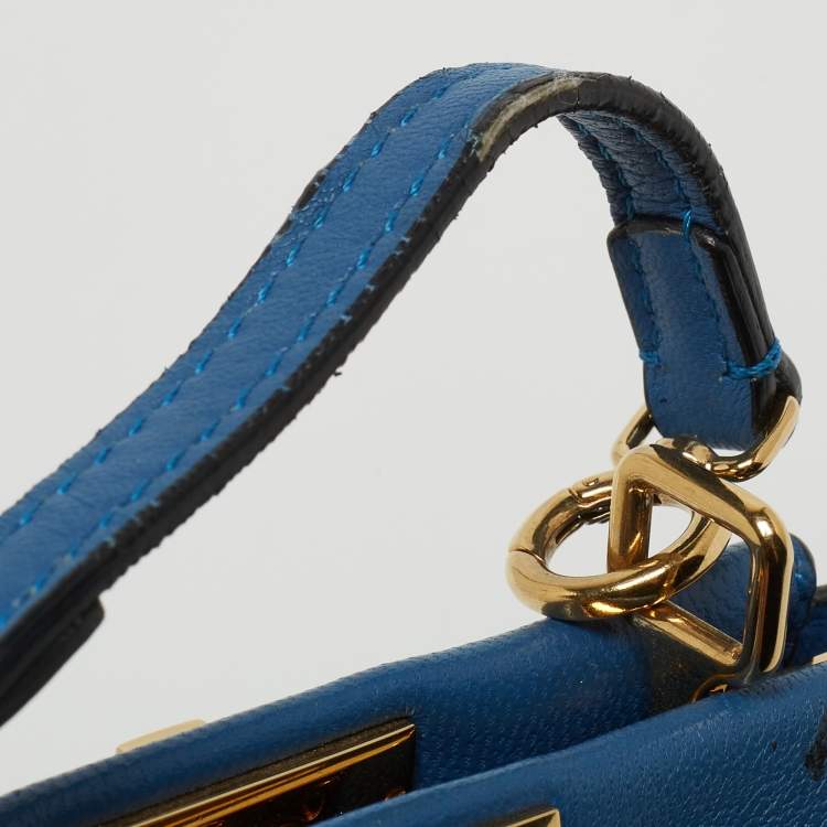 Pre Owned Fendi Powdered Blue Leather Micro Peekaboo Bag